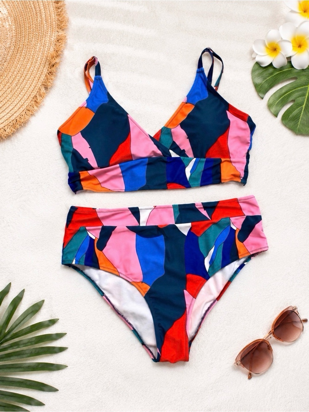 Colorful Abstract Print Bikini Set - Removal Bra Padding, Adjustable Straps